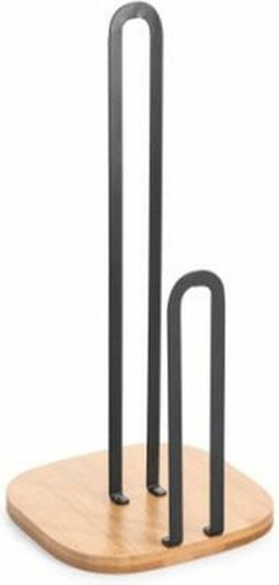 Houder voor keukenpapier DKD Home Decor Natuurlijk Zwart Staal Bamboe (16 x 16 x 31,3 cm)