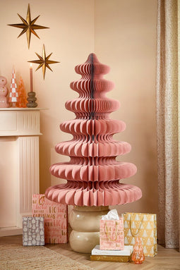 House of Seasons Decoratie Kerstboom - H120 x Ø82 cm - Papier - FSC Mix - Roze