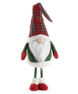 House of Seasons - Geruite Staande kabouter - Polyester - Rood/Groen/Wit - 9x5.9x25.5 cm