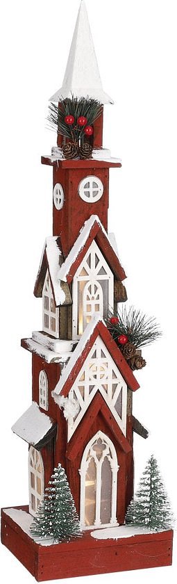 House of Seasons Huis Decoratief Object - 16x14x63 cm - Hout - Rood
