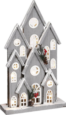 House of Seasons Huis Decoratief Object - 26x8x43 cm - Hout - Grijs