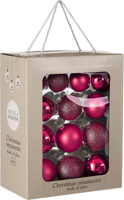 House of Seasons Kerstballen Set - 26 Stuks - Ø7 cm - Glas - Fuchsia