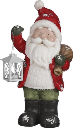 House of Seasons Kerstman met Lantaarn Kerstbeeld - L23 x B16 x H45 cm - Rood