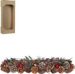House of Seasons Kerststuk met Theelichthouder - L54 x B17 x H9 cm - Groen