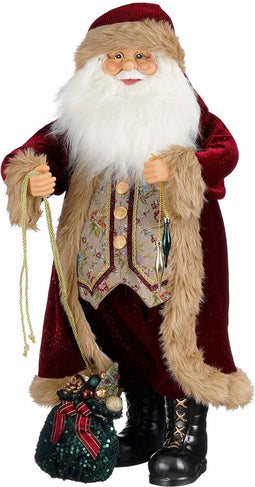 House of Seasons Kerstversiering Kerstman - 36x28x81 cm - Polystyreen - Bordeaux
