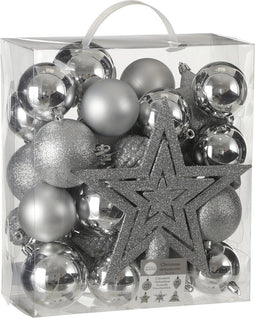 House of Seasons Plastic Kerstballen Set met Piek - 40 Stuks - Ø8 cm - Zilver