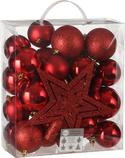 House of Seasons Plastic Kerstballen Set met Piek - 40 Stuks - Ø8 cm - Rood