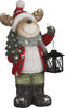 House of Seasons Rendier met Lantaarn Kerstbeeld - L23 x B15,5 x H48 cm -Rood