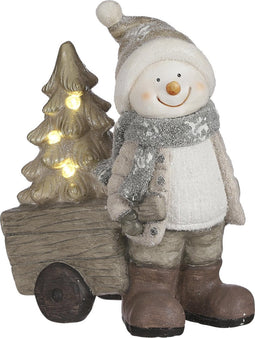 House of Seasons Sneeuwpop Kerstbeeld met Verlichting - L32 x B20 x H41 - Grijs
