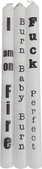 Housevitamin | Dinerkaarsen Fuck Perfect Burn Baby | Wit | Zwart | Tekst | 25 cm