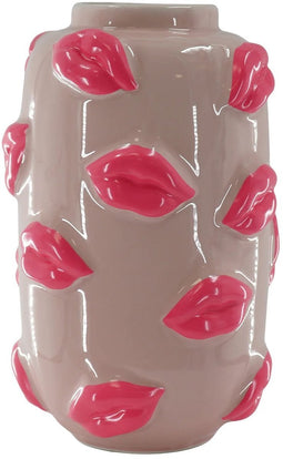 Housevitamin Vaas - Bloemenvaas Lippen - Keramiek - Licht Roze/ Fluor Roze - 17x17x27cm