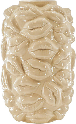 Housevitamin - Vaas - Bloemenvaas Lippen - Zand kleur - Design - Eyecatcher - Keramiek - 17x17x27cm.