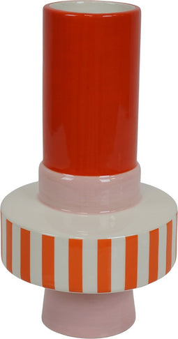 Housevitamin- Vaas - Bretonse Streep - Keramiek - Oranje/Roze - 14x14x26 cm