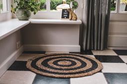 Housevitamin Vloerkleed/ sierkleed naturel zwart gestreept Ø80cm