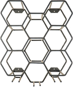 Housevitamin Wijnrek Zwart - Wand Model - 9 Flessen - Wijnglazenhouder - Metaal 27x19,5x32,5cm