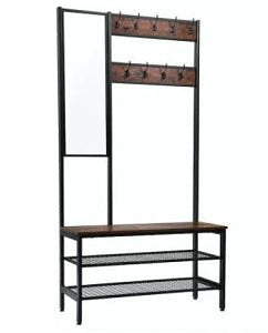 Hout Industriële kapstok met spiegel - garderoberek bruin/zwart