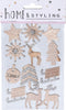Houten Kerst Stickers met Glitters, 12st.