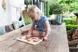 Houten knopjes/noppen speelgoed puzzel foodtruck thema 30 x 22 cm - Educatief speelgoed voor kinderen