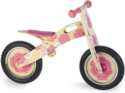 Houten loopfiets Simply roze bloemen