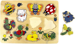 Houten noppen puzzel dieren 10 stuks