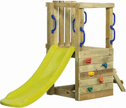 Houten Speeltoestel Irma Small (SwingKing) | Speeltoren met Glijbaan voor Buiten in de Tuin | FSC Hout - Glijbaan Geel