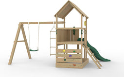 Houten Speeltoestel Jungle Tower + Donker groene glijbaan