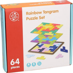 Houten Tangram Puzzel Regenboog Set, 64dlg.