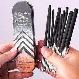 Houtskool Potloden Set - 10 stuks in verschillende maten - Zwarte Houtskool Potloden voor Tekenen - Ideale Tekenpotloden in Aluminium Etui - Schetspotloden perfect voor indrukwekkende Tekeningen