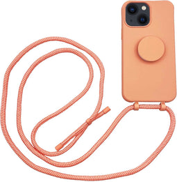 Høyde - Geschikt voor iPhone 13 Mini - Telefoonhoes met koord + Socket houder - Oranje