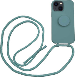 Høyde - Geschikt voor iPhone 13 Mini - Telefoonhoes met koord + Socket houder - Donkergroen