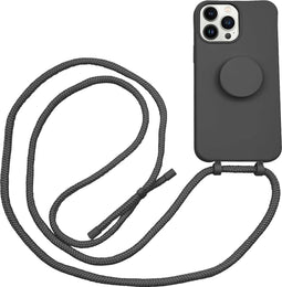 Høyde - Geschikt voor iPhone 13 Pro - Telefoonhoes met koord + Socket houder - Zwart