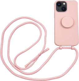 Høyde - Geschikt voor iPhone 13 - Telefoonhoes met koord + Socket houder - Roze