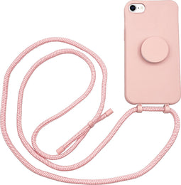 Høyde - Geschikt voor iPhone SE (2022 / 2020) / 8 / 7 / 6(s) - Telefoonhoes met koord + Socket houder - Roze
