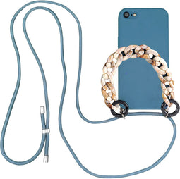 Høyde - Geschikt voor iPhone SE (2022 / 2020) / 8 / 7 / 6(s) - Telefoonhoes met koord + Kralenketting - Blauw