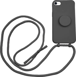 Høyde - Geschikt voor iPhone SE (2022 / 2020) / 8 / 7 / 6(s) - Telefoonhoes met koord + Socket houder - Zwart