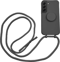 Høyde - Geschikt voor Samsung Galaxy S22 Plus / S22+ - Telefoonhoes met koord + Socket houder - Zwart
