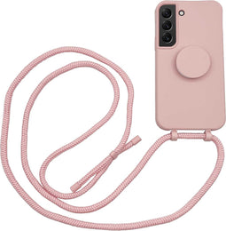 Høyde - Geschikt voor Samsung Galaxy S22 - Telefoonhoes met koord + Socket houder - Roze