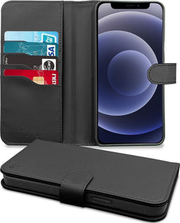 Høyde - Vegan lederen bookcase hoes - 100% Biologisch Afbreekbaar - Geschikt voor iPhone 12 / 12 Pro - Zwart