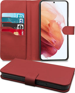 Høyde - Vegan lederen bookcase hoes - 100% Biologisch Afbreekbaar - Samsung Galaxy S21 Plus / S21+ - Rood