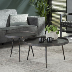 Hoyz - Salontafel Rond Metallic - Zwart - Set van 2 - 76x76x40