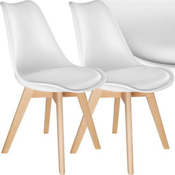 tectake® Eetkamerstoel Frederikke - Set van 2 Eetkamerstoelen - Ergonomische Zitting - Wit (2 stuks)