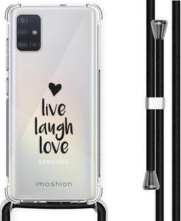 iMoshion Hoesje Geschikt voor Samsung Galaxy A51 Hoesje Met Koord - iMoshion Design Hoesje met Koord - Zwart / Transparant / Live Laugh Love