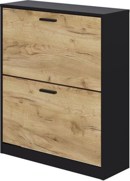 2 -Door -schoenkast - Chene en zwart decor - 74x25x88 cm - Leona