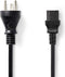 Stroomkabel - Denemarken Male - IEC-320-C13 - Recht - Recht - Vernikkeld - 2.00 m - Rond - PVC - Zwart - Polybag