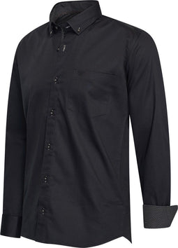Cappuccino Italia - Heren Overhemden Stretch Overhemd Ancona - Zwart - Maat L