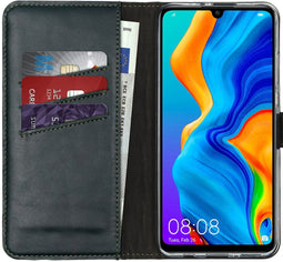 Selencia Huawei P30 Lite - Echt Lederen Bookcase - Ruimte voor 3 pasjes - Groen