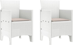 vidaXL - Tuinstoelen - met - Kussens - 2 - stuks - Witte - Poly - Rattan