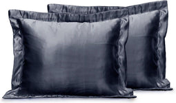 Eleganzzz Skin Care Kapselsloop - Satijnen Kussensloop - Anthracite - Kussenslopen 60x70cm Set van 2 - Oxford Rand - Beauty Kapselsloop