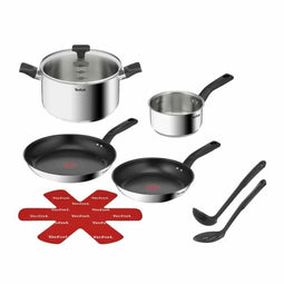 TEFAL B818S804 Heerlijke 8-delige roestvrijstalen pannenset Steelpan, Nederlandse oven, 2 koekenpannen, pollepel, schuimspaan, koekenpan deksel