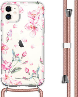 iMoshion iPhone 11 - Hoesje met Koord - Verstelbaar Koord - Roze Blossom Watercolor